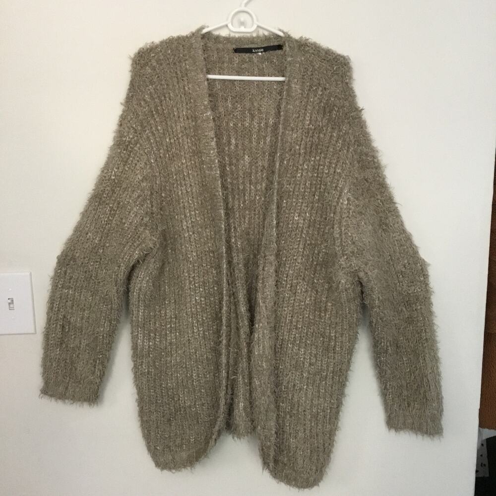 Kensie Eyelash Fuzzy Sweater Open Front Cardigan L